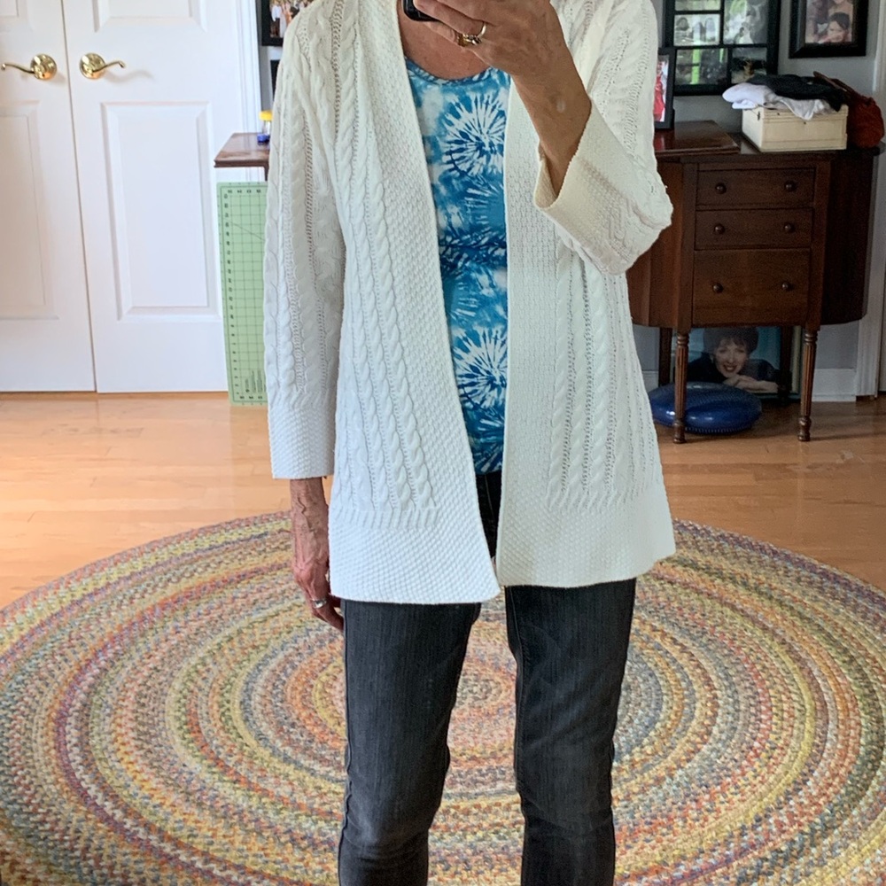 Classic White Cable Knit Cardigan Sweater